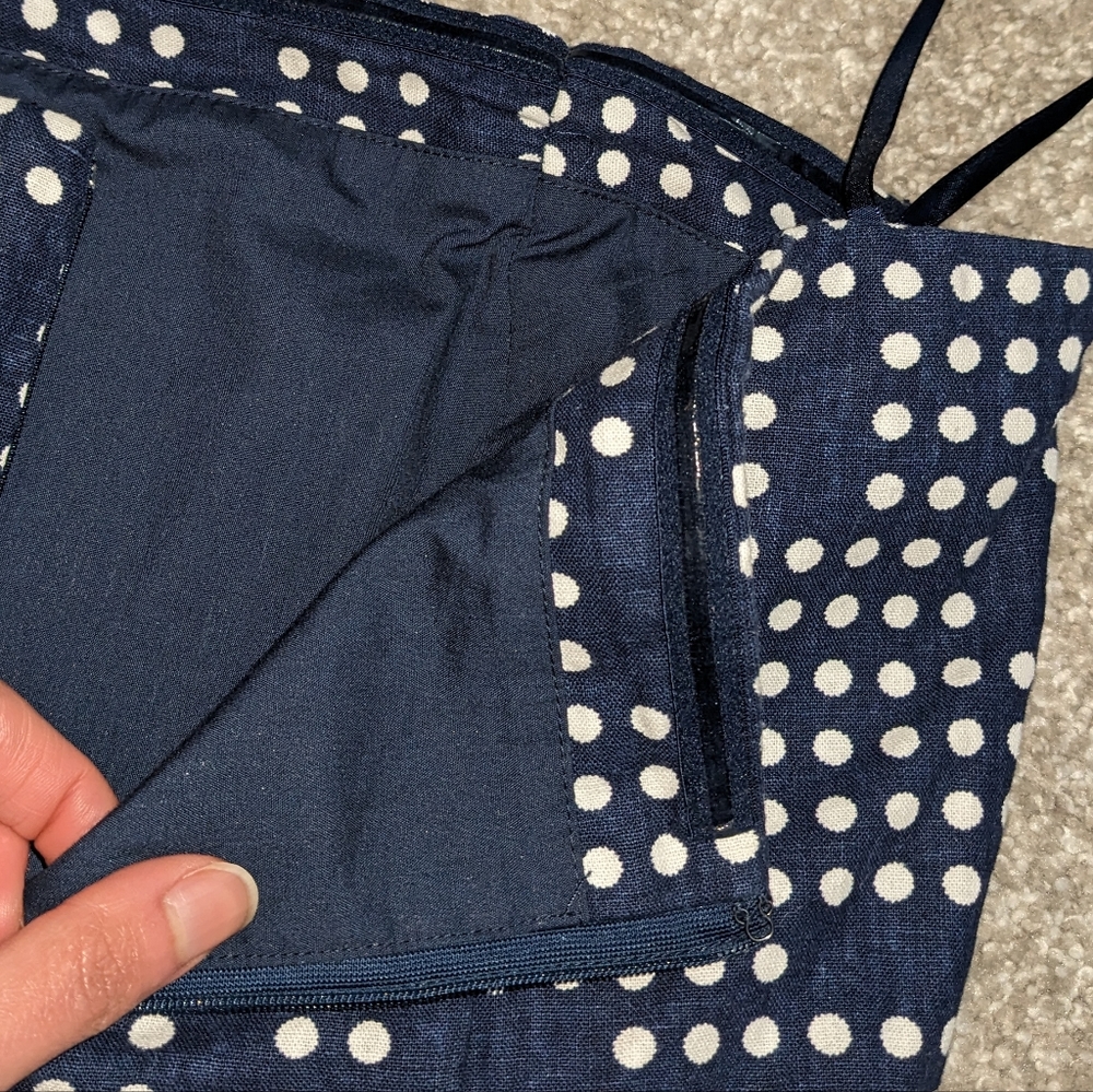 SOLD- Gap linen blend polka dot strapless tube skater dress navy white - Picture 8 of 16